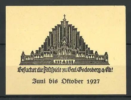 Reklamemarke Bad Godesberg, Besuchet die Festspiele 1927, Ansicht einer Kirche