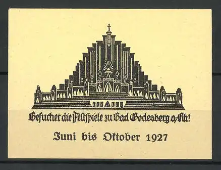 Reklamemarke Bad Godesberg, Besuchet die Festspiele 1927, Ansicht einer Kirche