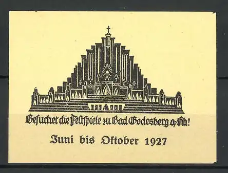 Reklamemarke Bad Godesberg, Besuchet die Festspiele 1927, Ansicht einer Kirche