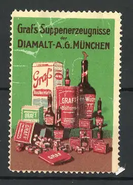 Reklamemarke Graf's Suppenerzeugnisse, Diamalt AG, München, verschiedene Suppenwürzen