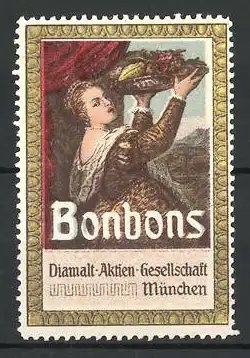 Reklamemarke Bonbons der Diamalt AG, München, Frau mit Tablett