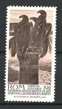 Reklamemarke Rom, Erinnerungsfestlichkeiten zur Ausrufung des Königreiches Italiens 1911, Adler auf Gedenkstein