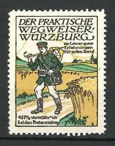 Reklamemarke Der praktische Wegweiser Würzburg, Briefträger