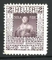 Reklamemarke Wien, Sola Fiede, Portrait eines Geistlichen, Kirchen-Baustein Leopoldstadt Brigittenau