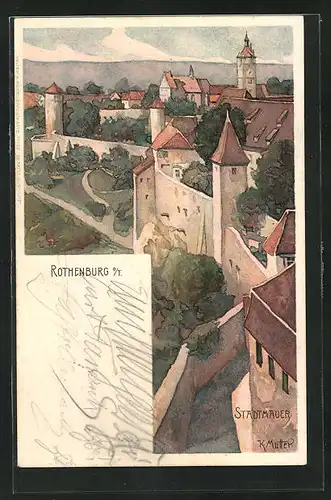 Künstler-AK Karl Mutter: Rothenburg, Stadtmauer