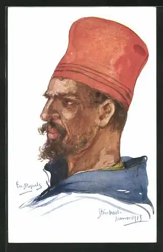 Künstler-AK Em. Dupuis: Orientalischer Mann mit Bart und roter Kappe