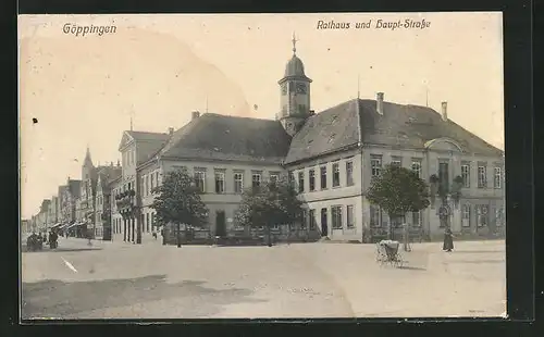 AK Göppingen, Rathaus und Hauptstrasse