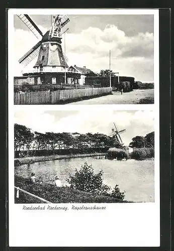 AK Norderney, Napoleonschanze mit Windmühle