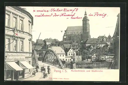 AK Penig i.S., Muldenbrücke und Stadtkirche