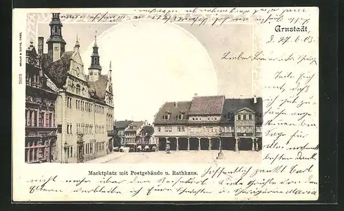 AK Arnstadt, Marktplatz mit Postgebäude und Rathaus