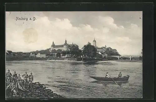 AK Neuburg a. D., Blick über die Donau auf den Ort