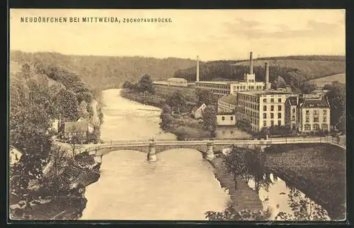 AK Neudörfchen, Papierfabrik und Zschopaubrücke