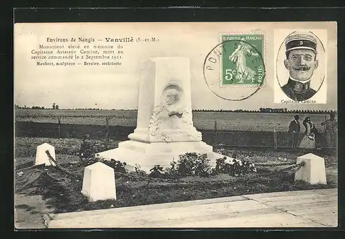 AK Vanvillé, Monument élevé en mémoire du capitaine Aviateur Camine, mort en service commandé 1911