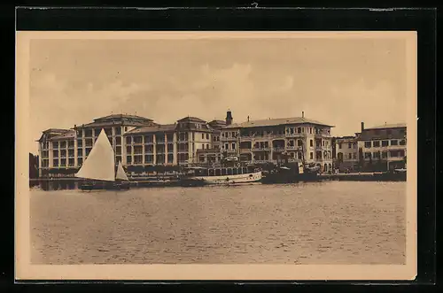 AK Brioni i. d. Adria, Hotel Neptun, Dampfer, Segelboot
