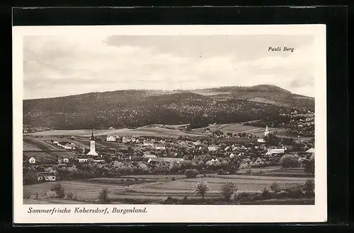 AK Kobersdorf, Ortsansicht mit Kirchen aus der Vogelschau
