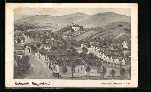 Künstler-AK Rohrbach, Ortsansicht mit Kirche