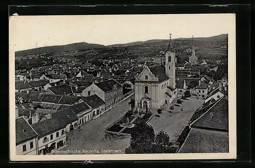 AK Rechnitz, Ortsansicht mit Kirchen