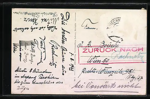 AK Rechnitz, Ortsansicht mit Kirchen