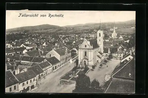 AK Rechnitz, Teilansicht mit Kirchen