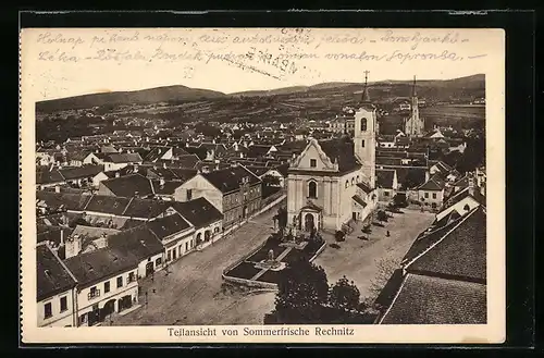 AK Rechnitz, Teilansicht mit Kirchen