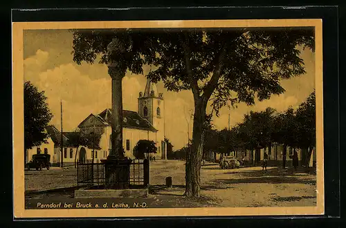 AK Parndorf b. Bruck a. d. Leitha, Ortspartie mit Kirche