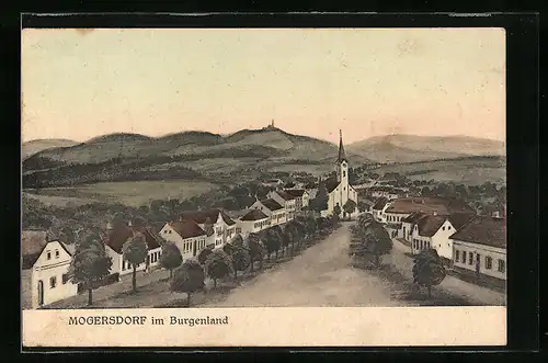 AK Mogersdorf, Blick zur Kirche aus der Vogelschau