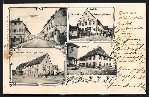 AK Kleinlangheim, Gasthaus z. gold. Lamm und z. gold. Stern, Hauptstrasse, Brauerei