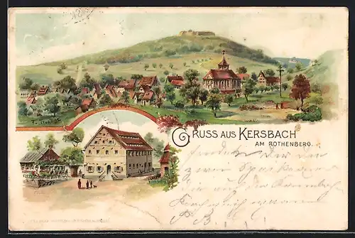 Künstler-AK Kersbach am Rothenberg, Gasthaus, Teilansicht