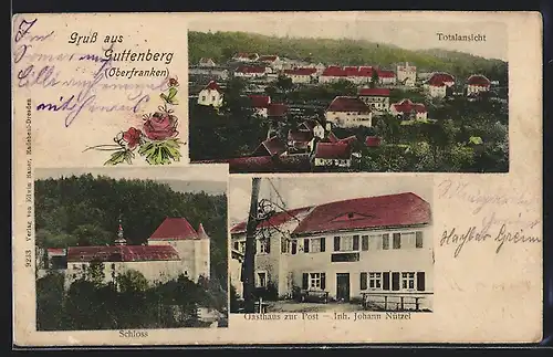 AK Guttenberg /Oberfranken, Gasthaus zur Post, Schloss, Totalansicht