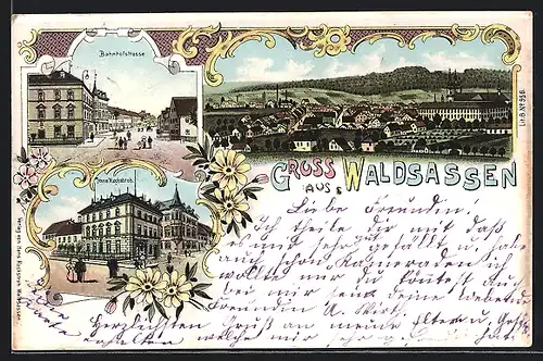 Lithographie Waldsassen, Bahnhofstrasse, Haus Hans Rockstroh