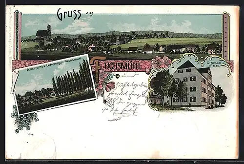 Lithographie Fuchsmühl, Ottobad Wiesau, Zollerisches Lehensgut, Ortsansicht