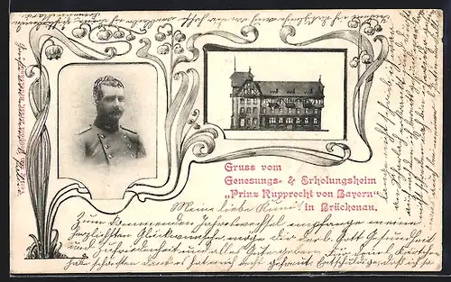 Passepartout-AK Brückenau, Genesungs- & Erholungsheim Prinz Rupprecht von Bayern, Portrait des Prinzen