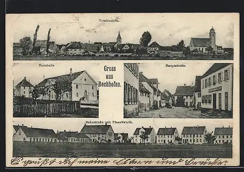 AK Bechhofen, Hauptstrasse, Turnhalle, Bahnstrasse m. Pinselfabrik