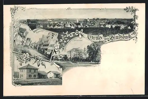 AK Windsbach, Bahnhof, Pfarrwaisenhaus, Hauptstrasse, Gesamtansicht