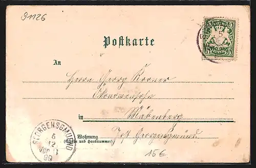 Lithographie Schwabach, Kgl. Postamt, Schöner Brunnen, Königl. Seminar, Krieger-Denkmal
