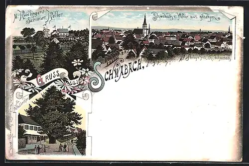 Lithographie Schwabach, Gasthaus M. Knöllingers Salvator Keller, Am Hördlertor, Ortsansicht