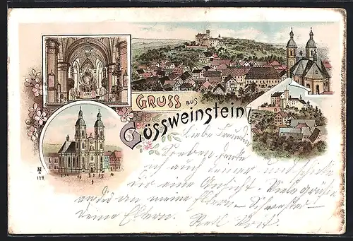 Lithographie Gössweinstein, Basilika, Ortsansicht