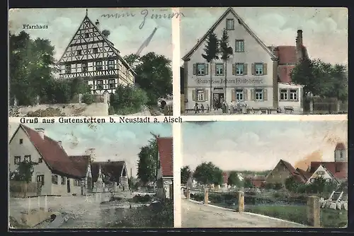AK Gutenstetten b. Neustadt, Brauerei u. Gasthaus von Johann Windsheimer, Pfarrhaus, Strassenpartie