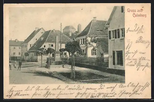 AK Colmberg, Strassenpartie mit Denkmal