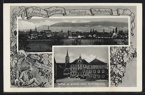 AK Iphofen, Gasthof zur Goldenen Krone am Platz, Bes. Michael Popp, Ortsansicht