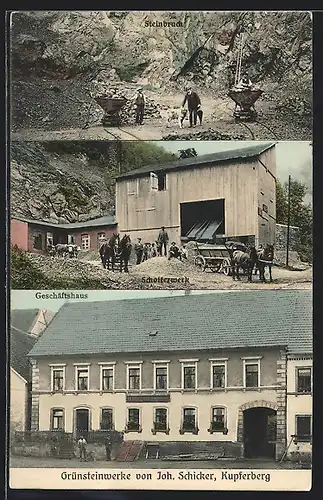 AK Kupferberg, Grünsteinwerke von Joh. Schicker, Schotterwerk, Steinbruch