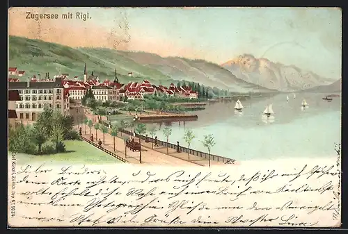 Lithographie Künzli Nr. 5024: Zugersee mit Rigi, Berg mit Gesicht / Berggesichter