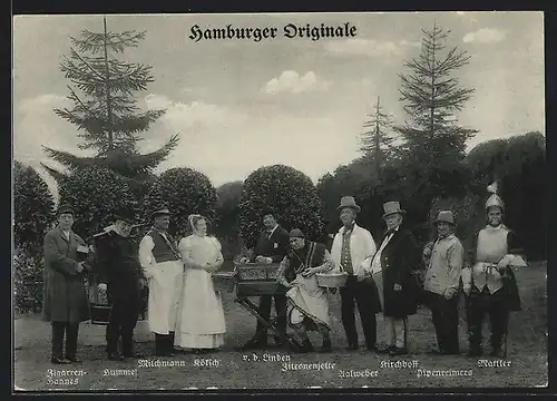 AK Hamburger Originale, v. d. Linden mit Leierkasten, Hummel, Zigarren-Hannes