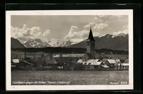 AK Saalfelden, Ortsansicht gegen die Hohen Tauern
