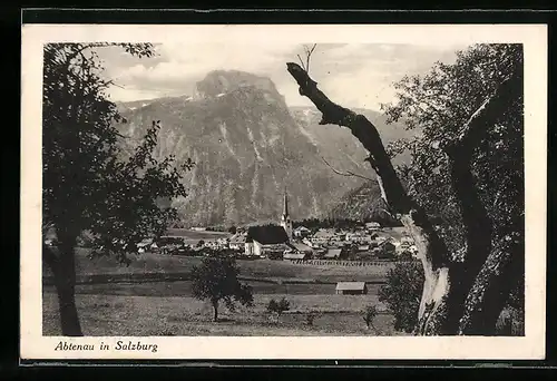 AK Abtenau, Ortsansicht gegen das Gebirge