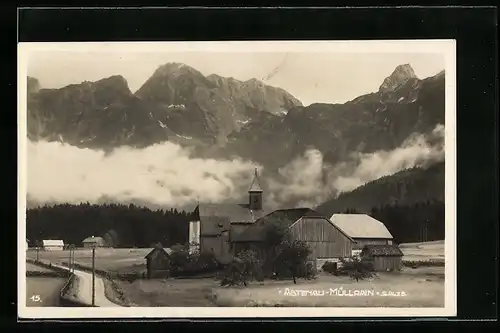 AK Abtenau-Müllrain, Ortsansicht mit Gebirgspanorama