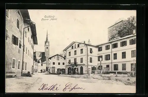 AK Golling, Oberer Markt, Blick zur Kirche