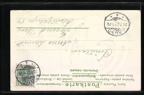 Präge-Lithographie Bernhardiner, Portrait in einem Hufeisen