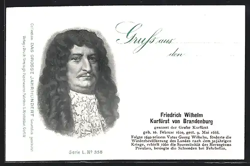 AK Porträtbild von Friedrich Wilhelm Kurfürst von Brandenburg