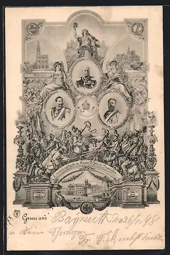 AK Die deutschen Kaiser Wilhelm I., Friedrich Wilhelm III. von Preussen, Wilhelm II.